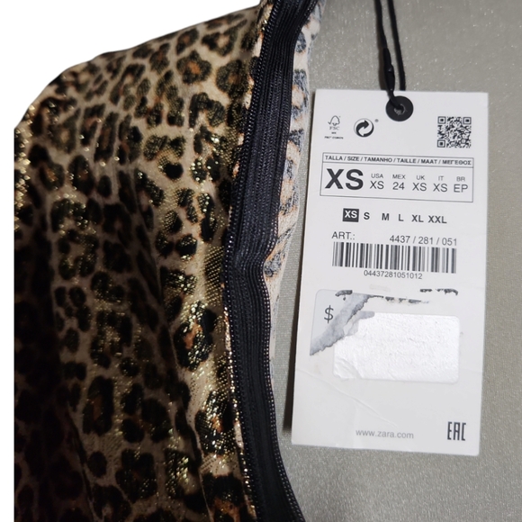 NEW ZARA Luxury  Leopard with Gold Metallic and Brown Dress Size XSl - Picture 12 of 17